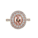 3.5ct Oval Peach Morganite Diamond Dual Halo Engagement Ring 14K RoseGold Over