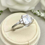 2.3ct Engagement Ring Emerald Cut Diamond Petite Solitaire 14k White Gold Finish