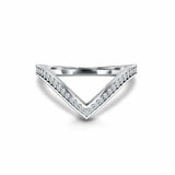 Curved V Shape Wedding Band 0.2ct Round Cut VVS1D Diamond 14k White Gold Finish