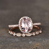 2ct Engagement Ring Oval Cut Peach Morganite Halo Bridal Set 14k RoseGold Finish