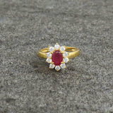 2.2ct Oval Cut Pink Ruby Diamond Floral Engagement Ring 14k Yellow Gold Finish