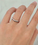 Stackable Curved Crown Wedding Band 1.4ct Round Black Diamond 14k Rose Gold Over