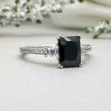 2.2ct Radiant Cut Black Diamond Solitaire with Accent Ring 14k White Gold Finish