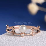 0.3ct Round Cut Simulated Princess Crown Pearl Engagement Ring Rose Gold Plated