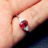 2ct Oval Cut Ruby Diamond Petite Round Accents Solitaire Ring 14k WhiteGold Over