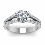 1ct Round Diamond Split Accent Solitaire Engagement Ring 14k White Gold Finish