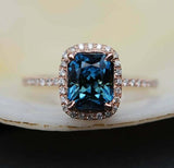 2.3ct Engagement Ring Radiant Cut London Blue Topaz Halo 14k Rose Gold Finish