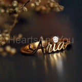 0.1ct Round Cut Moissanite Custom Name Engagement Ring 14K Yellow Gold Plated