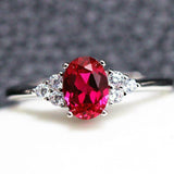 2ct Oval Cut Ruby Diamond Petite Round Accents Solitaire Ring 14k WhiteGold Over