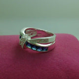 2ct Round Blue Sapphire Wedding Band Ring 14k White Gold Finish Bow Knot Unique