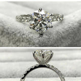 2Ct Round Cut Diamond Six Prong Solitaire with Accent Ring 14K White Gold Finish