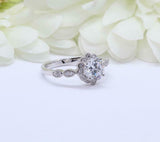 2ct Round Cut Diamond Engagement Ring Vintage Halo Art Deco 14k WhiteGold Finish