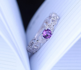 1ct Round Cut Purple Amethyst Filigree Engagement Ring 14k White Gold Finish