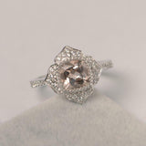 2ct Cushion Cut Morganite Engagement Ring Diamond Flower 18k White Gold Finish