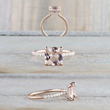 1.3ct Cushion Cut Peach Morganite Engagement Ring 14k Rose Gold Over Hidden Halo