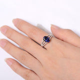 2.4ct Engagement Ring Oval Cut Blue Sapphire Split Shank 14k White Gold Finish