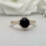 1ct Engagement Ring Round Cut Black Diamond Halo Solitaire 14k YellowGold Finish