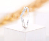 0.3ct Round Cut Moissanite Curved Stackable Wedding Band 14k White Gold Plated