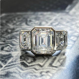 2.2ct Emerald Simulated Diamond Bezel Set Engagement Ring 14k White Gold Plated