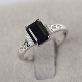2ct Emerald Cut Black Diamond Solitaire Filigree Accent Ring 14k White Gold Over