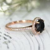 3Ct Round Cut Black Diamond Halo Solitaire Engagement Ring 18K Rose Gold Finish