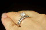 1Ct Round Cut Diamond Bridal Set Solitaire Ring Plain Band 14K White Gold Finish