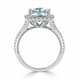 2.5ct Cushion Cut Blue Aquamarine Split Band Engagement Ring 18K White Gold Over