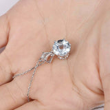 1ct Round Cut Blue Aquamarine Diamond Solitaire Pendant Chain 14k WhiteGold Over