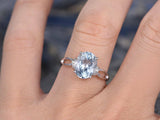 1.1Ct Oval Cut Blue Aquamarine Split Band Engagement Ring 14K White Gold Finish