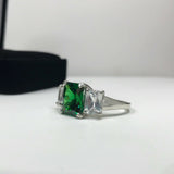 2.5ct Green Emerald Diamond Trilogy Propose Engagement Ring 14k White Gold Over