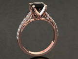 2.3ct Round Black Diamond Bridal Set Ring with Accents Band 14k Rose Gold Finish