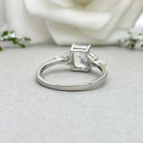 2.3ct Engagement Ring Emerald Cut Diamond Petite Solitaire 14k White Gold Finish