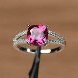 2.2ct Engagement Ring Cushion Cut Pink Ruby Split Shank 14k White Gold Finish