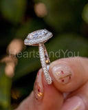 2.2ct Oval Cut Simulated Diamond Pave Halo Engagement Ring 14k White Gold Plated