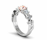 2ct Round Cut Morganite Flower Stylish Solitaire Accent Ring 14k White Gold Over