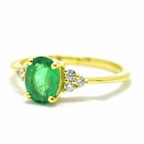 1ct Oval Cut Green Emerald Diamond Petite Engagement Ring 14k Yellow Gold Finish