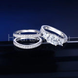 2.1ct Princess Cut Simulated Diamond Bridal Set Ring Guard 14k White Gold Plated