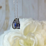 1ct Pear Simulated Blue Sapphire Solitaire Pendant Chain 14k White Gold Plated