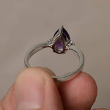 0.75ct Pear Cut Purple Amethyst Solitaire Engagement Ring 14k White Gold Finish