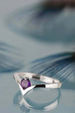 0.5ct Round Cut Amethyst Engagement Ring Solitaire Curved 14k White Gold Finish