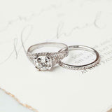 2.2ct Cushion Cut Diamond Vintage Milgrain Bridal Set Ring 14k White Gold Finish