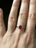 1.2ct Oval Cut Pink Ruby Engagement Ring Diamond Trilogy 14k Rose Gold Finish