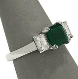 2.5ct Asscher Cut Emerald Diamond Trilogy Engagement Ring 14K White Gold Finish