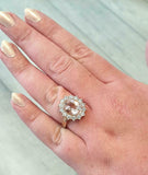 3ct Engagement Ring Oval Cut Peach Morganite Flower Solitaire 14k Rose Gold Over