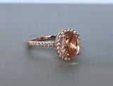 1.5ct Oval Cut Peach Morganite Halo Solitaire Engagement Ring 14k Rose Gold Over