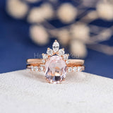 1.5ct Oval Cut Simulated Morganite Crown Tiara Bridal Set 14k Rose Gold Plated
