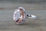 3.5ct Oval Cut Peach Morganite Engagement Ring 14k WhiteGold Finish Diamond Halo