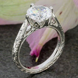 1ct Round Diamond Vintage Lily Solitaire Engagement Ring 14k White Gold Finish