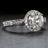 3Ct Round Cut Diamond Accent Halo Solitaire Engagement Ring 18K WhiteGold Finish