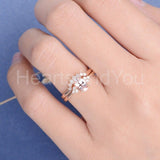 1.5ct Oval Cut Simulated Morganite Curved Crown Bridal Set 14k Rose Gold Plated